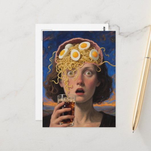 Ramen-Gehirnessende Frau Postkarte (Vorderseite/Rückseite Beispiel)