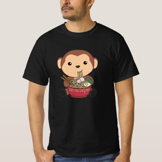 Ramen Japanese Noodles Sweet Monkey Eats Ramen T-Shirt (Vorderseite)