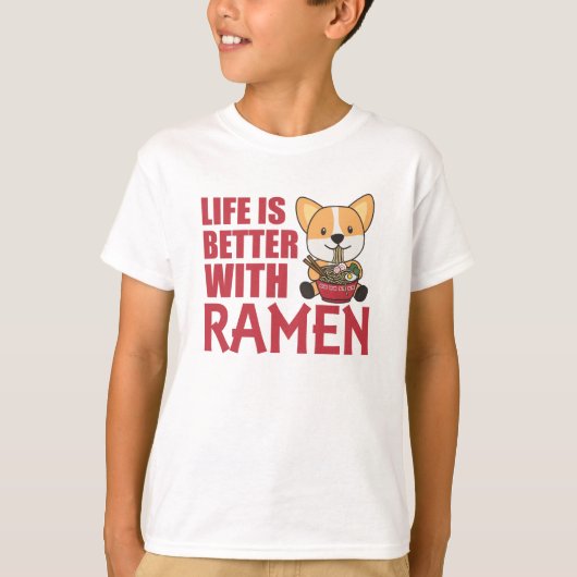 Ramen Japanisch Noodles Sweet Corgi Eats Ramen T-Shirt (Vorderseite)