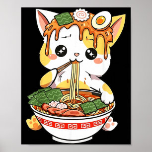 Ramen-Katze Design Kawaii Stil Lustige Japanische Poster