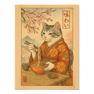 Ramen-Katze – Japanische Katze genießt Nudeln Fotodruck