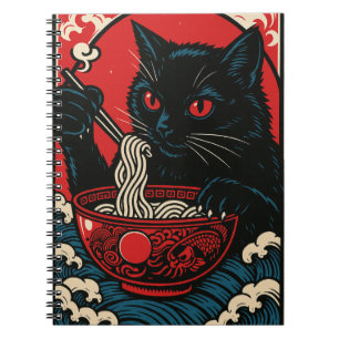 Ramen-Katze Notizbuch Japanische Ukiyo-e Schwarze Notizblock