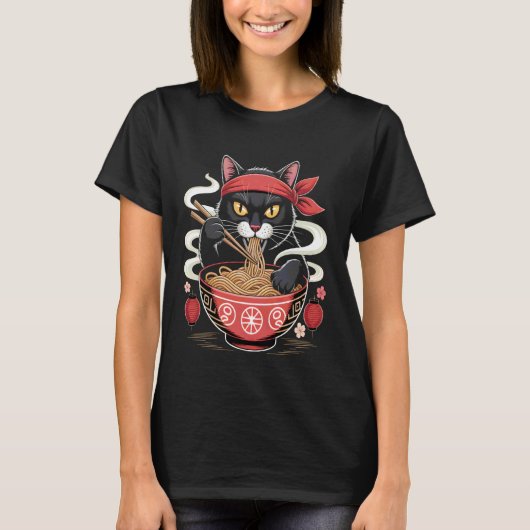 Ramen-Katze-Samurai-Nudel T-Shirt (Vorderseite)