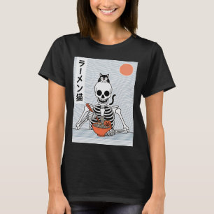 Ramen-Katze Skelett Halloween Japanische Nudeln Lu T-Shirt
