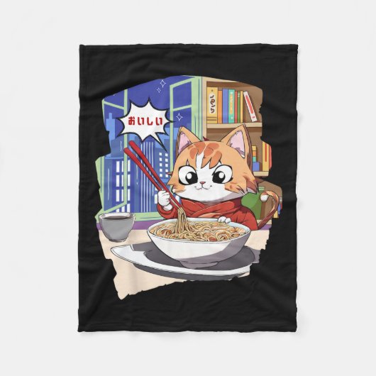 Ramen Kawaii Cat Anime Fleecedecke (Vorderseite)