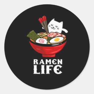 Ramen Life Cat Eat auf Unisex Poly Cotton Runder Aufkleber