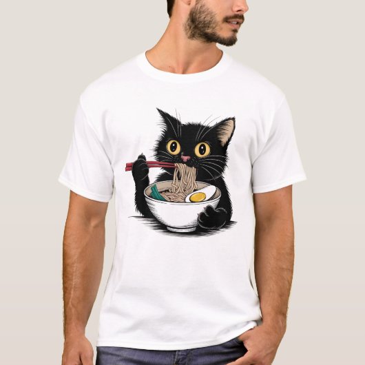 Ramen Lover Black Cat T-Shirt (Vorderseite)