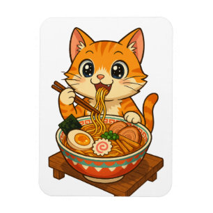 Ramen-Loving Cat - Kawaii Illustration Magnet