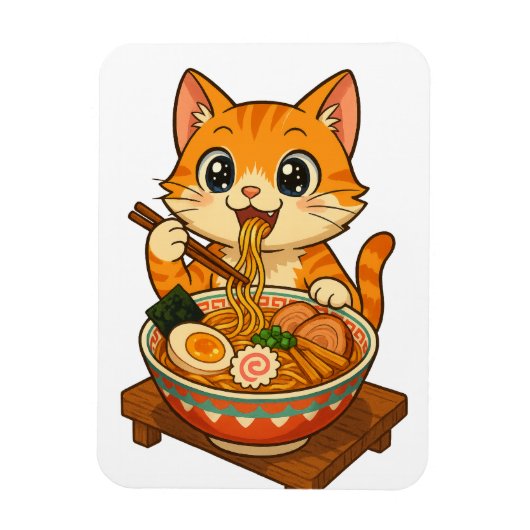Ramen-Loving Cat - Kawaii Illustration Magnet (Vertikal)