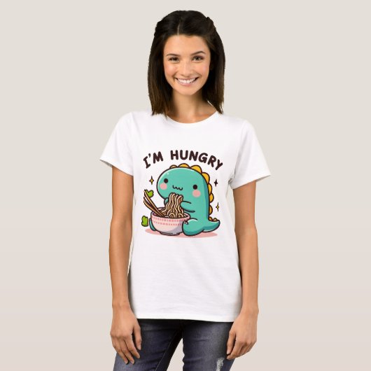Ramen-Loving Dino: Ein hungriges Herz T-Shirt (Vorne ganz)