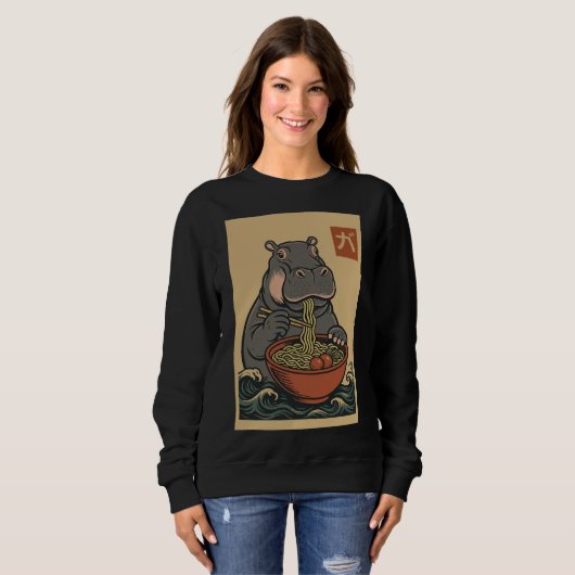 Ramen Noodle Eating: Hippo Women's Sweatshirt (Vorne ganz)