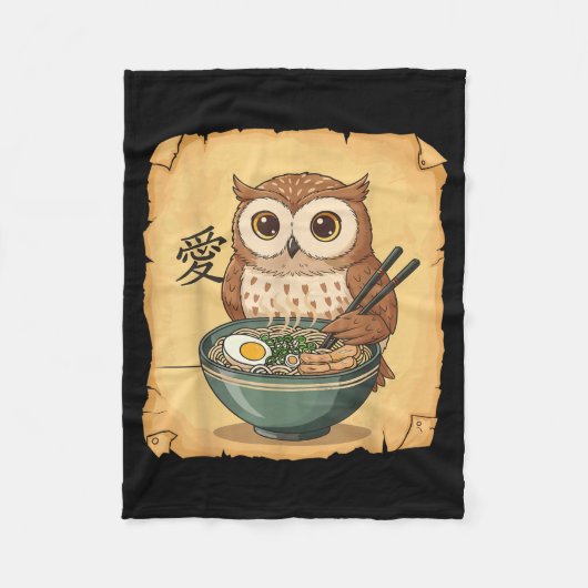 Ramen Owl Noodle Kawaii Lover Japanese Funny Graph Fleecedecke (Vorderseite)
