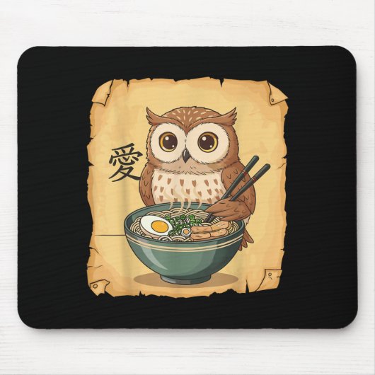 Ramen Owl Noodle Kawaii Lover Japanese Funny Graph Mousepad (Vorne)