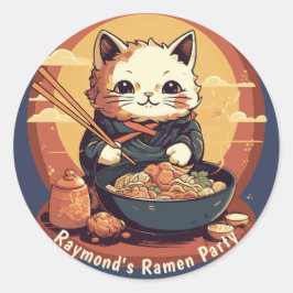 Ramen Party Geburtstagsparty mit Anime Cat Runder Aufkleber