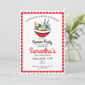 Ramen Red Japanese Miso Noodle Soup Birthday Party Einladung (Stehend Vorderseite)