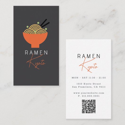 Ramen-Restaurant Grau QR-Code Visitenkarte (Vorne/Hinten)
