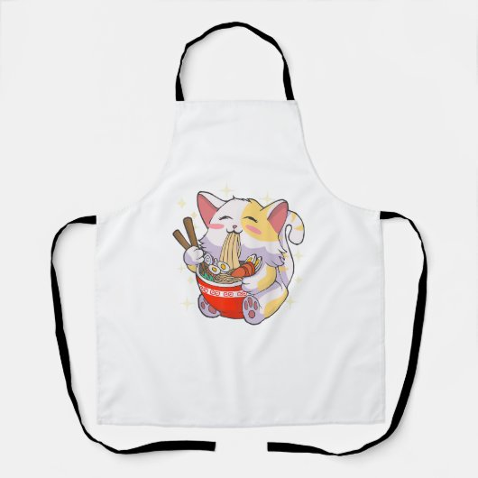Ramen Shirt Cat Eating Noodles Japanisch Food Anim Schürze (Vorderseite)