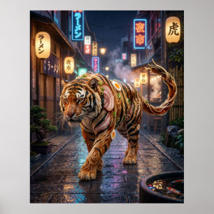 Ramen Tiger Neon-Allee Poster