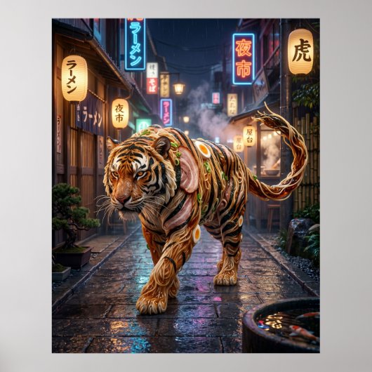 Ramen Tiger Neon-Allee Poster (Vorne)