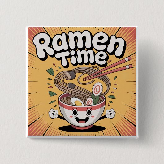 Ramen Time - Niedlicher Cartoon Ramen Bowl Button (Vorderseite)