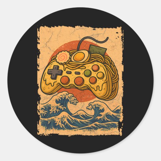 Ramen-Videospielcontroller Runder Aufkleber (Vorderseite)