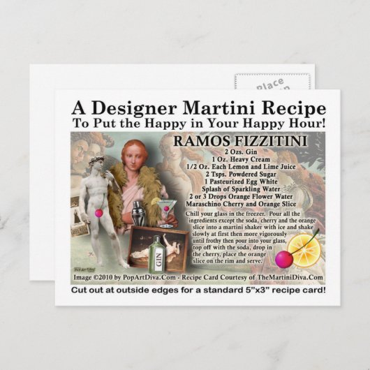Ramos Fizz Martini Rezept Postkarte (Vorne/Hinten)