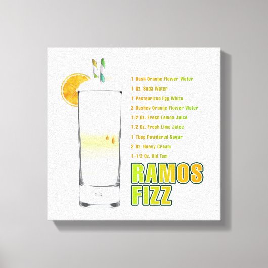 Ramos Gin Fizz Cocktail Rezept Art 12 "x12" Leinwanddruck (Vorderseite)