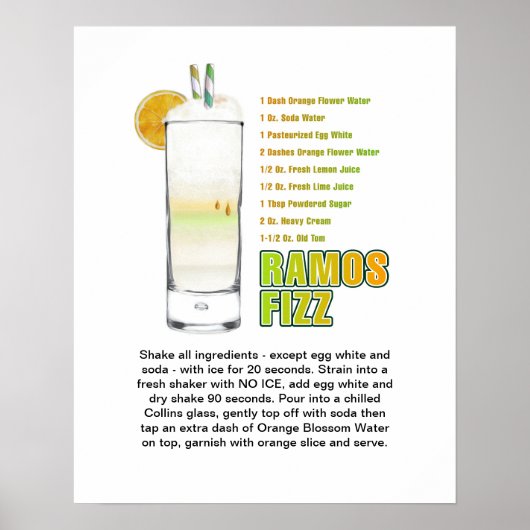 Ramos Gin Fizz Cocktail Rezept Art 16 "x20" Poster (Vorne)