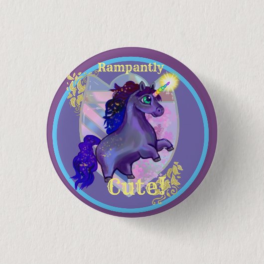 Rampant Niedlich Unicorn Button (Vorderseite)