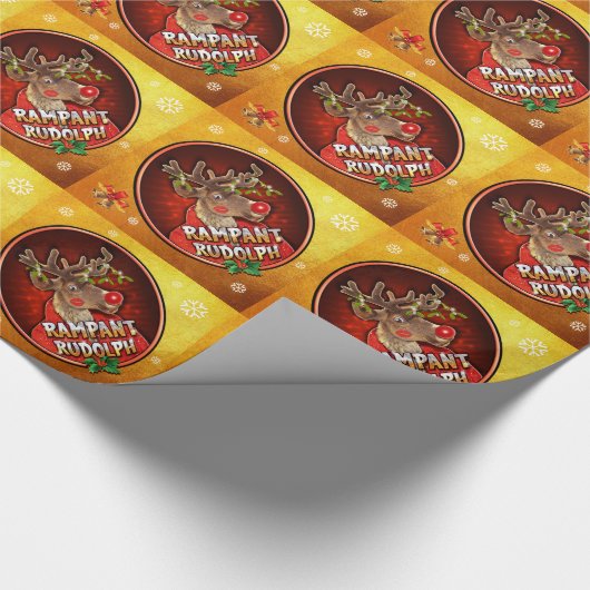 Rampant Rudolph glänzende Packpapiergolden Geschenkpapier (Ecke)