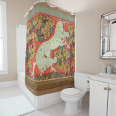 RAMPANTE WEISSE PFERDE, BÄUME IM Jugendstil Duschvorhang (Beispiel)