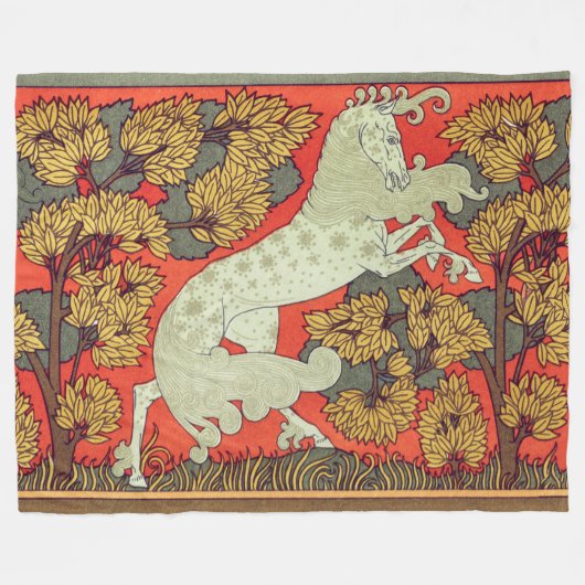 RAMPANTE WEISSE PFERDE, BÄUME IM Jugendstil Fleecedecke (Vorderseite (Horizontal))