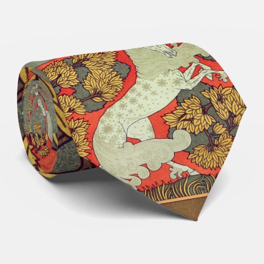 RAMPANTE WEISSE PFERDE, BÄUME IM Jugendstil Krawatte (Gerollt)