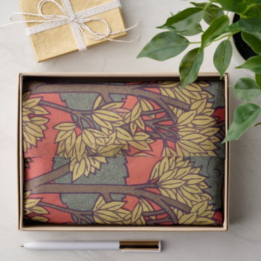 RAMPANTE WEISSE PFERDE, BÄUME IM Jugendstil Seidenpapier (Geschenk)