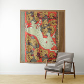 RAMPANTE WEISSE PFERDE, BÄUME IM Jugendstil Wandteppich (Beispiel)