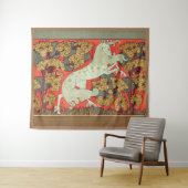 RAMPANTE WEISSE PFERDE, BÄUME IM Jugendstil Wandteppich (Beispiel (Horizontal))