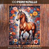 Rampenbraunes Pferd im Blume-Hintergrund Seidenpapier