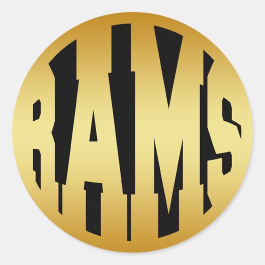 RAMS - GOLD-TEXT RUNDER AUFKLEBER (Vorderseite)