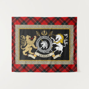 Ramsay Clan Abzeichen & Tartan Personalisiert Wandteppich