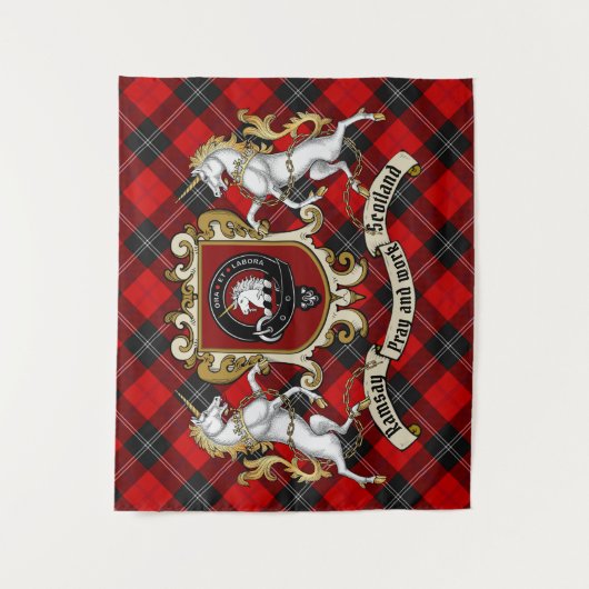 Ramsay Clan Abzeichen & Unicorns w/Tartan Wandteppich (Vorderseite)