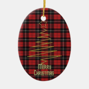Ramsay Red Modern Clan Tartan and Motto Keramik Ornament