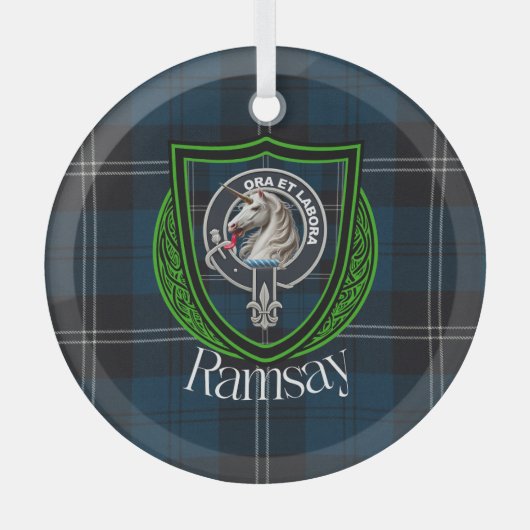 Ramsay Scottish Clan Tartan & Crest Ornament Aus Glas (Vorderseite)