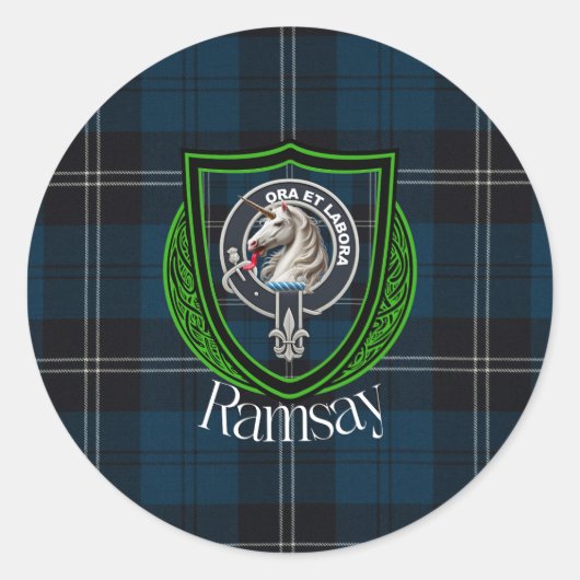 Ramsay Scottish Clan Tartan & Crest Runder Aufkleber (Vorderseite)