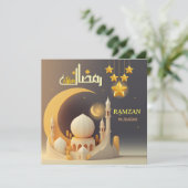 Ramzan Mubarak Typografie Moschee & Golden Crescen Karte (Stehend Vorderseite)