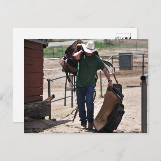 Ranch Cowboy mit Sattel Postkarte (Vorne/Hinten)