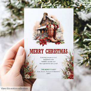 Ranch-Stil-Weihnachtsgrußkarte editierbar Feiertagskarte