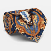 Ranch Style Cow Skull Western Tooled Leather  Krawatte (Gerollt)