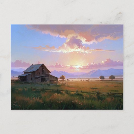 Ranch Sunset Sonnenaufgang Gemälde verlassen alte Postkarte (Vorderseite)