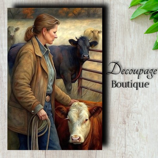 Ranch Woman Rind Decoupage Seidenpapier