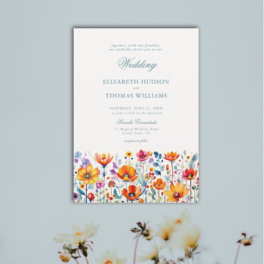 Rancho Floral Watercolor Elegante Hochzeit Einladung